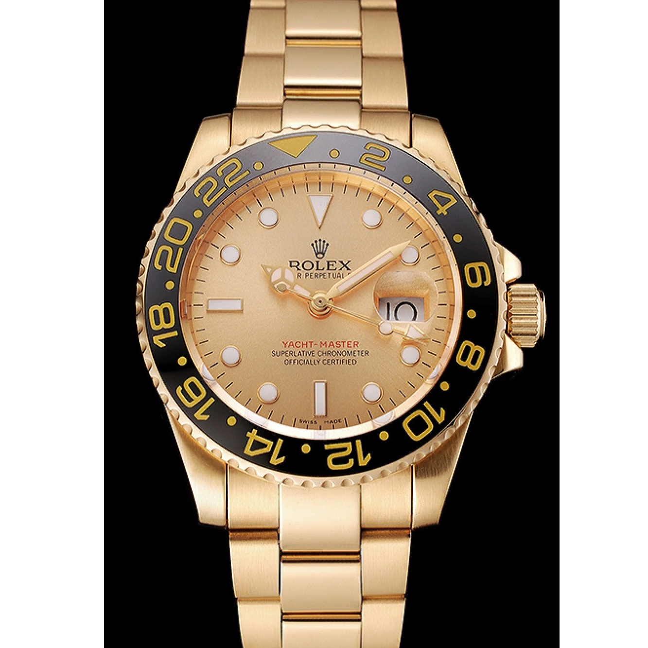 Aaa replica watch II Bracelet Gold GMT Black Master Dial Rolex And 1453749 Bezel Case Gold Swiss 0618
